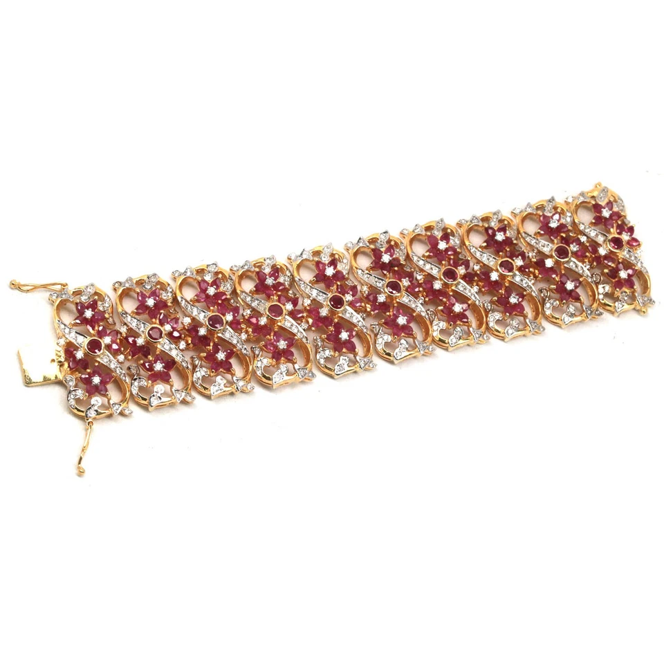 925 Sterling Silver 4 mm. Red Ruby & White Zircon Statement Bracelet 6.5 In. - Image 3 of 4