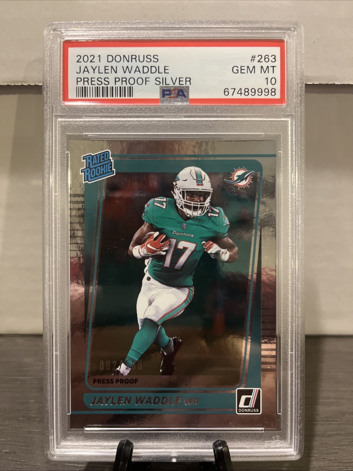 2021 Donruss Jaylen Waddle Press Proof #263 Silver Rated Rookie 082/100 PSA 10