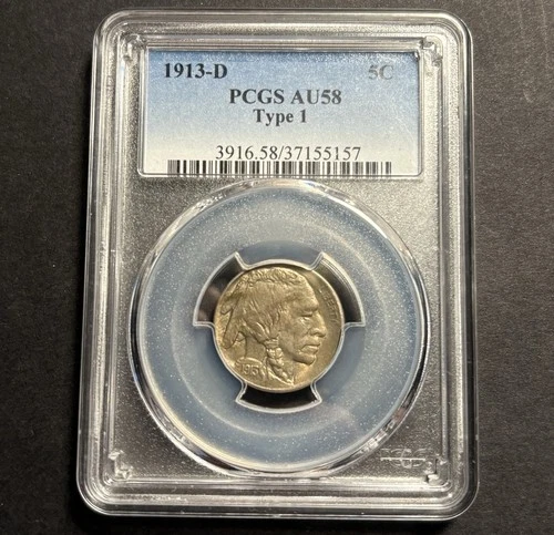1913-D Buffalo Nickel Type 1 — PCGS AU58 🔥 Better Date