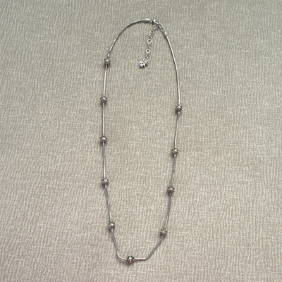 Brighton Silver Tone Station Snake Chain Necklace Bead Accents Adjustable Signed