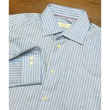 Eton Contemporary Blue/White Striped Button Up Dress Shirt Men's Sz 39 x 15 1/2