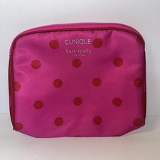 NEW Clinique x Kate Spade Pink Polka Dot Makeup Cosmetic Bag Zipper Pouch Travel