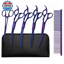 CITYWISH Dog Grooming Shears, Purple Curved Chunkers, 6-in-1 Set, Sharp, Durable