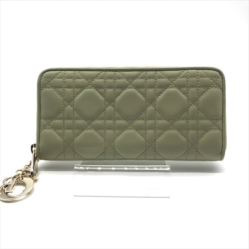 Super excellent condition Christian Dior Cannage Leather Long Wallet Green Ladie