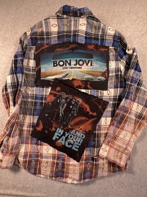 Lazy J Studio Bon Jovi Lost Highway Upcycled Flannel Shirt XL One of a Kind
