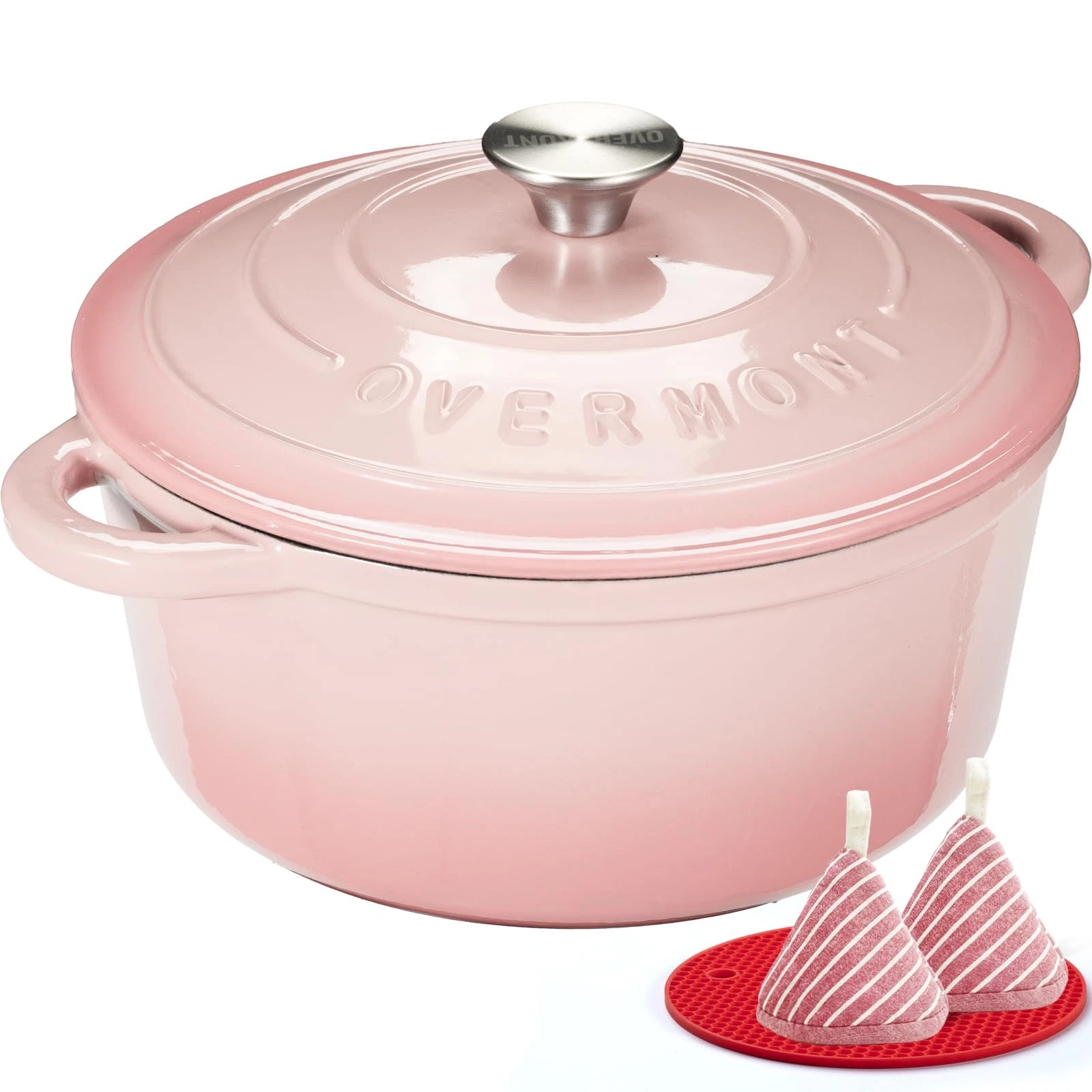 Overmont Enameled Cast Iron Dutch Oven - 4.5QT Pot with Lid 4.5 Quart, Pink