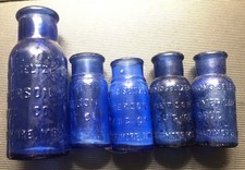 Lot of 5 Cobalt Blue Bromo Seltzer Emerson Baltimore MD Bottle 1-4”2-& 4-2 1/2”