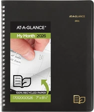 AT-A-GLANCE 2026 Planner, Monthly, 7" X 8.75", Medium, Recycled, Black (70120G05