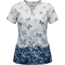 NWT Artistic Carhartt Liberty Butterfly Womens Medical Scrub Top XS Whimsical