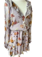 $356 Paige Anjelina Drawstring Silk Dress Floral Long Sleeve Lavender Sz Xs BoHo