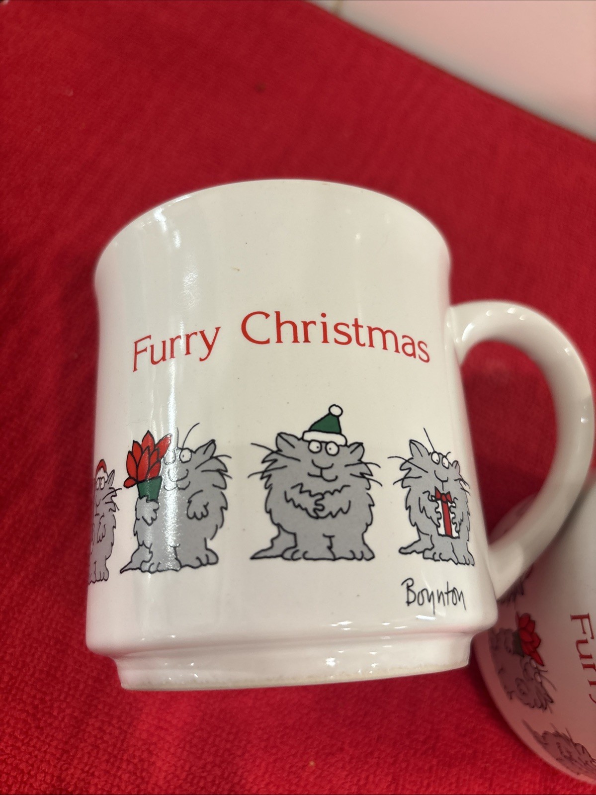 Sandra Boynton Furry Christmas Cat  Mug Recycled Paper Products Vintage Set Of 2
