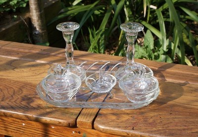 Vintage deutsches Klarglas Schminktisch Set - Ankerglas Bernsdorf - 'Renate'
