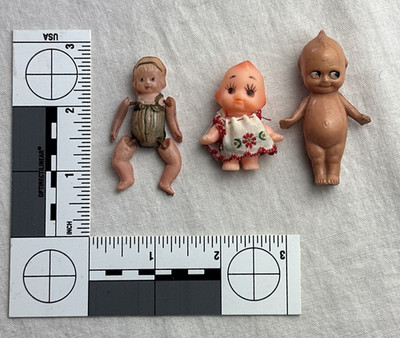 3 Lot TINY Dolls Celluloid Kewpie Nude 1-1/2'' - 2-1/4'' Articulate Dressed Squish