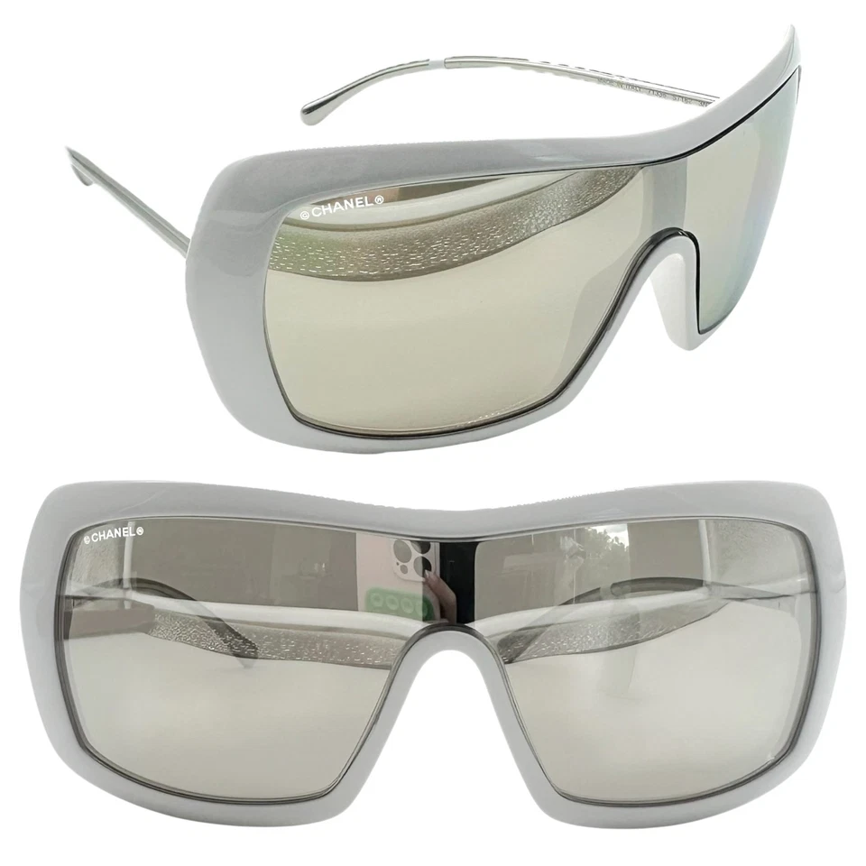 Chanel 71336 White & Silver Mirrored Shield Sunglasses