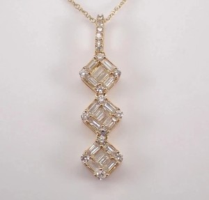 Authentic Real Moissanite 2.5Ct Baguette Cut Long Dangle Lariat Pendant Yellow Gold Plated