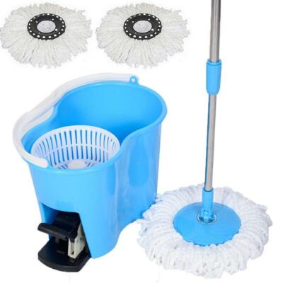 Microfiber Spin Mop Easy Floor with Bucket & 2 Mop Heads 360 Rotating Head, Blue