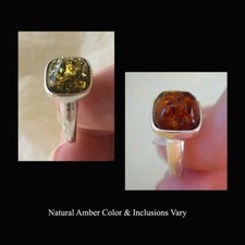 BALTIC GREEN or HONEY AMBER  STERLING SILVER HANDMADE MODERN RING