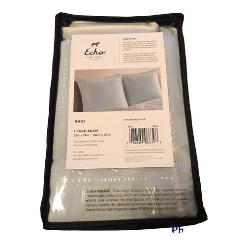 Echo New York Euro Sham RAVI 26x26 Blue 100% Cotton Embroidered NEW - Picture 3 of 4