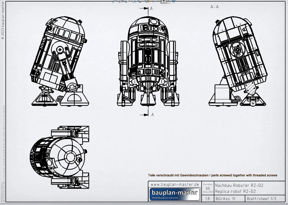 Modellbauplan R2D2 (Nachbau), M 1:1, Funktionsmodell, R.C.-fähig - Bild 2 von 4
