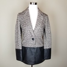 NEW $2495 ST JOHN Marled Knit Leather Blazer Jacket Size 2 Quiet Luxury