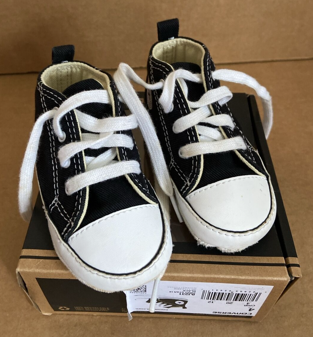 PONY Scarpe culla bambino Converse taglia 4 nere 8J231 prima stella ciao *usate*