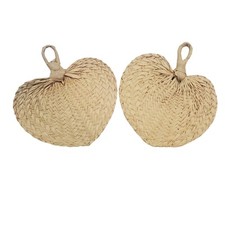 Woven Raffia Straw Fans Set Of 2 Heart Shaped Wicker Rattan Palm Fans