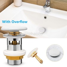 Bathroom Sink Plug Drainer With Overflow White Ceramic Cover Pop Up Drain Button