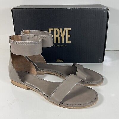 Frye Carson Ankle Zip 72114 Womens Gray Leather Zipper Strap Sandals Shoes