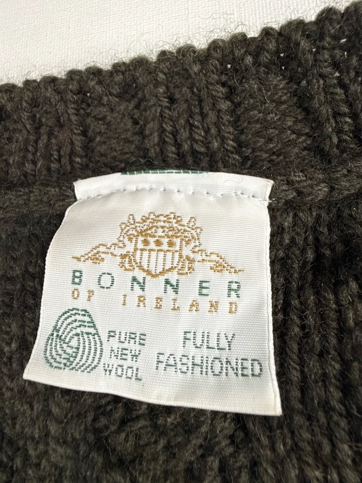 Vintage BONNER of IRELAND Sweater Wool Aran Knit Pullover Green Chunky - Image 2 of 4