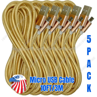 Lot of 5X Micro USB Charger Cable 10FT for Samsung Galaxy J7/J7 Perx/ J7 Prime