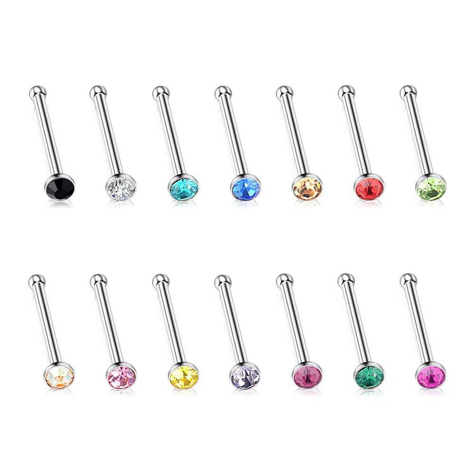 42 Piezas Anillos para Nariz Colorido Gema Acero Quirúrgico Tornillo Barra L Doblado Hueso Nariz Perno 20G Foto 2 de 4
