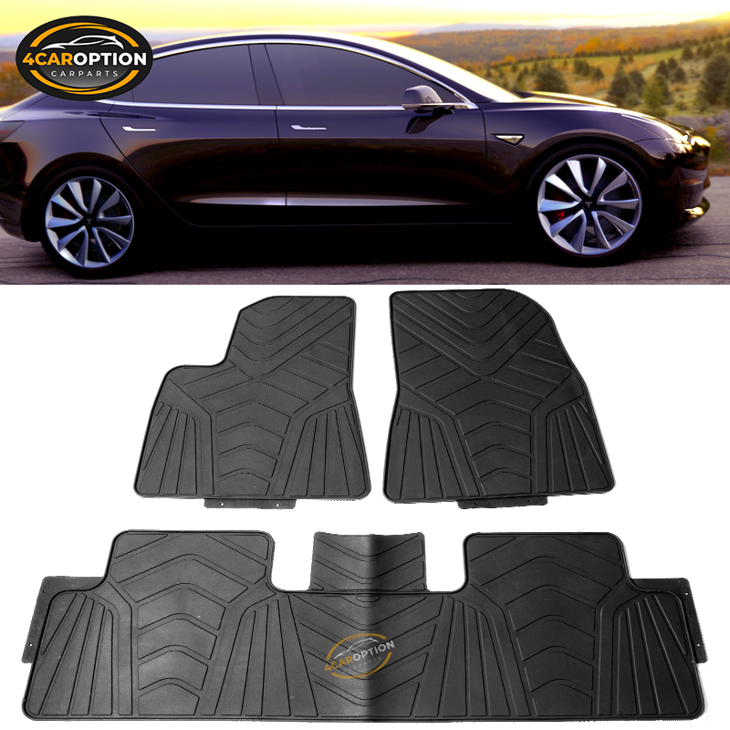 Fits 1721 Tesla Model 3 Heavy Duty Latex Floor Mats Front & Rear Full Set