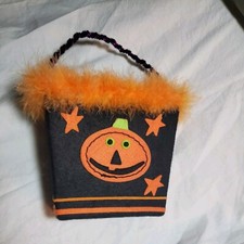 Halloween Decoration Purse Bag Black Felt Orange Jack o lantern Small Handle