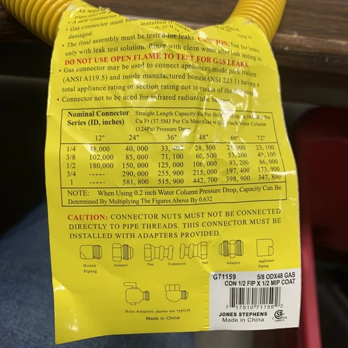 Jones Stephens Gas Line G71159 1/2" X 1/2" 48" New - Picture 3 of 6