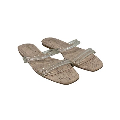 Express Clear Strap Slide Flat Sandals Womens Open Toe Cork - Main Image
