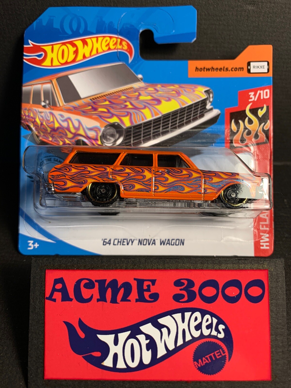 2020 Hot Wheels - 64 CHEVY NOVA WAGON 141/250 HW Flames 3/10 SHORT CARD RIKXE