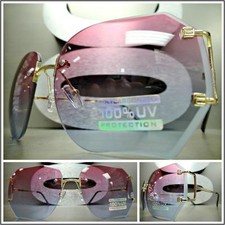 CLASSIC VINTAGE RETRO Style SUN GLASSES Gold Rimless Frame Purple  Blue Lens