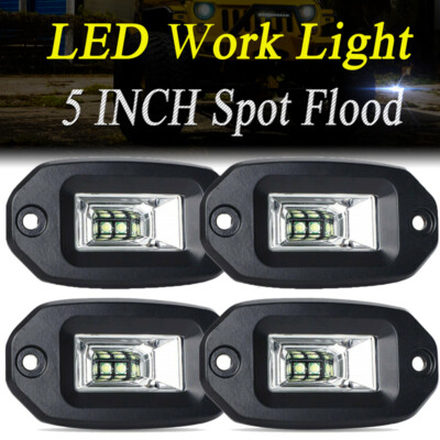 4X 5'' Flush Mount LED Pods Work Light Bar Reserve Spot Flood Off Road 4WD