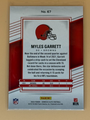 2022 Elite Myles Garrett Blue Status 424/499 Parallel SP Browns - Picture 3 of 3