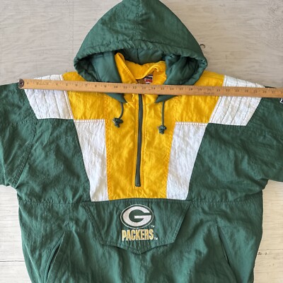 Vintage 90s Starter NFL Green Bay Packers Pullover 1/2 Zip Hooded