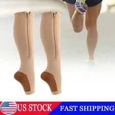 Zipper Compression Socks Anti Embolism Open Toe Stockings 20-30 mmhg Knee High