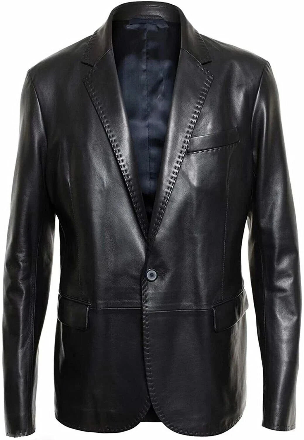 CLASSIC Men's Black LeatherBlazer 100% Pure Sheepskin Style Slim Fit Coat Blazer