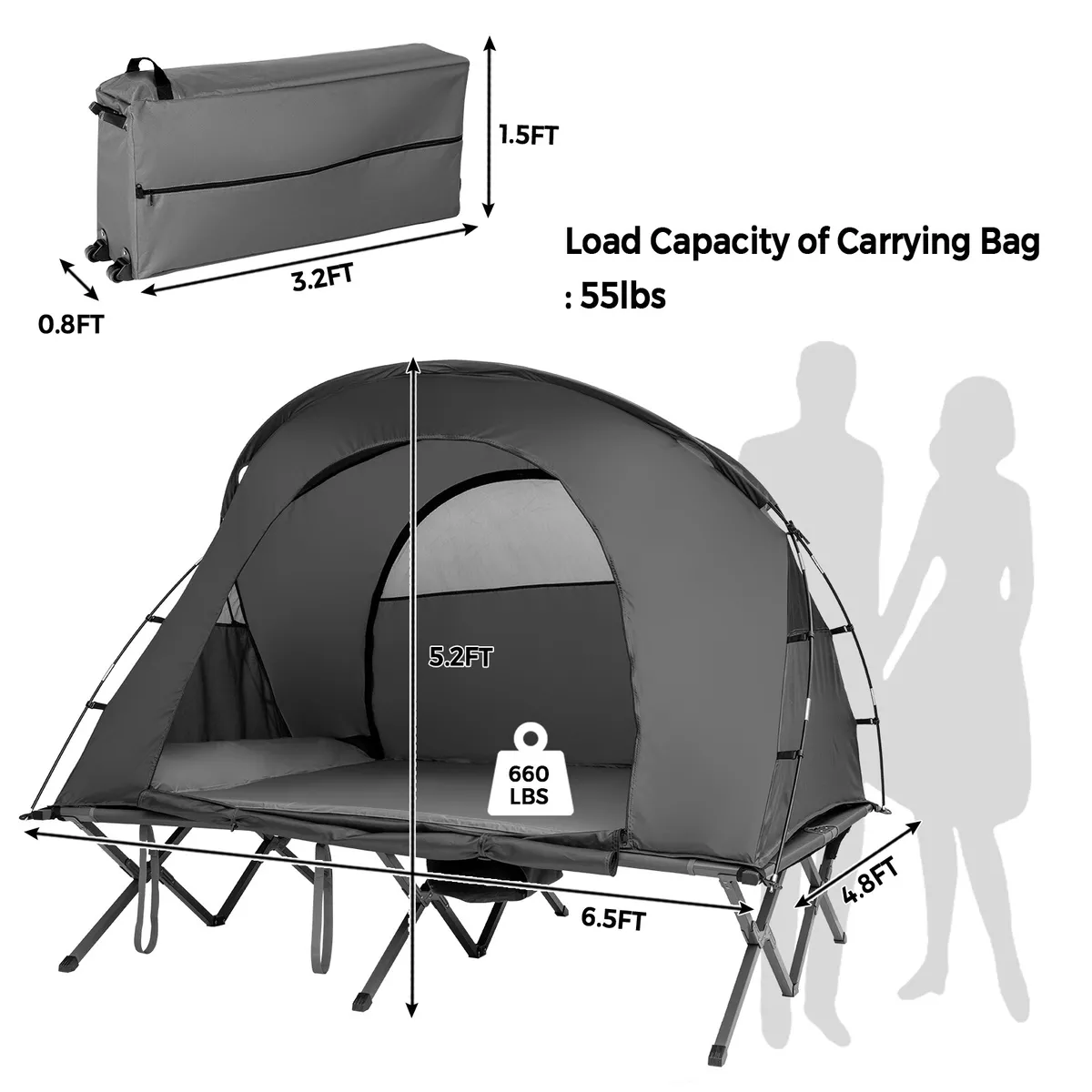 Outdoor 2 Person Camping Tent Cot Compact Elevated Tent Set W