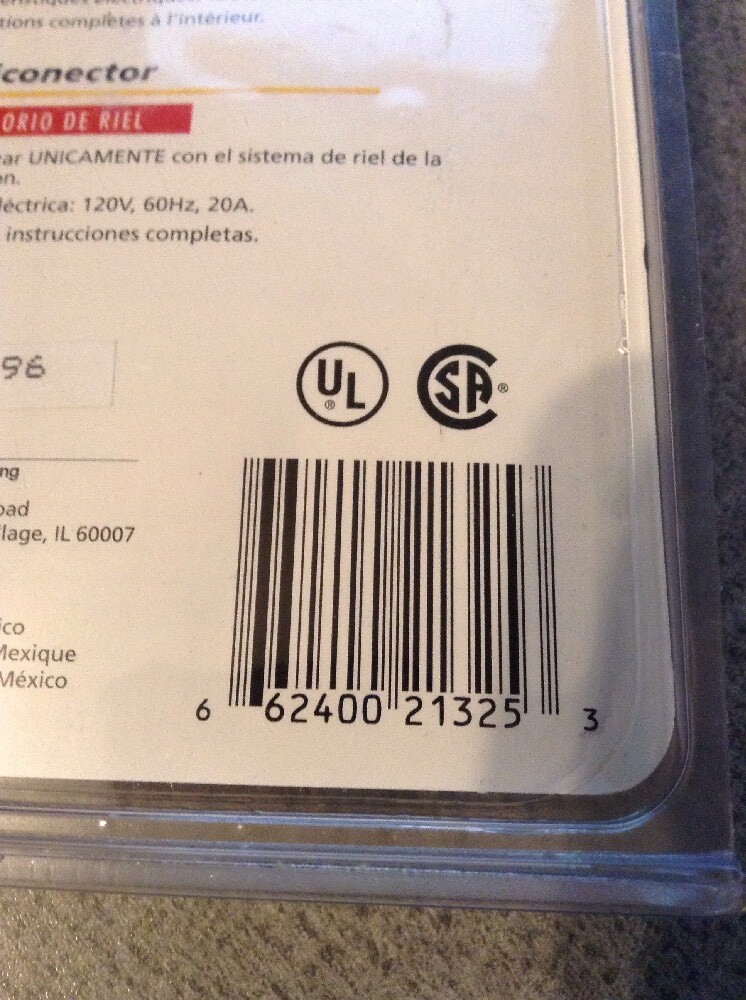 NEW EDISON TRACK LIGHTING SYSTEM E9104 MINI CONNECTOR 120V, 60Hz, 20A 