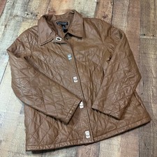 Dialogue | Women's Brown Leather Quilted Button Closure Jacket Sz M