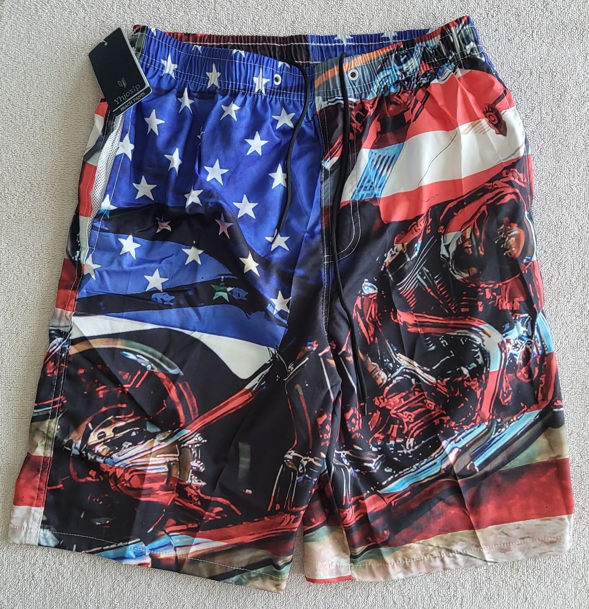 Yhjoxlp Men's Size M Swim Trunks/Beach Pants w/ American Flag