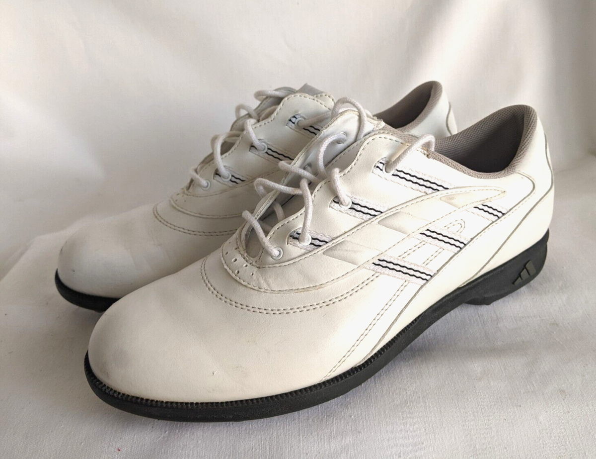 WOMEN 8.5 ADIDAS GOLF SHOE CLASSIC WHITE TRAXION 791 EXCELLENT PRE-OWNED