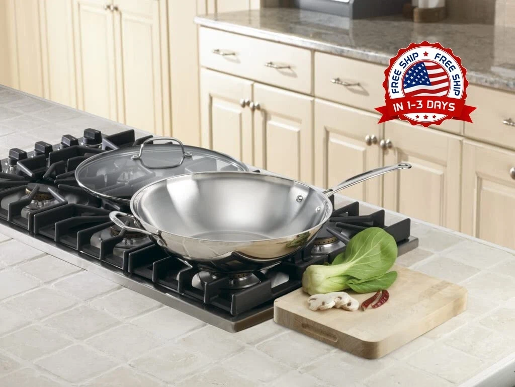 Wok Natural De Acero Al Carbono De 14 Pulgadas Con Mango Auxiliar De Baquelita
