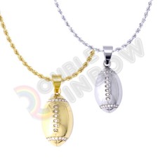 3D NFL Football Sports Stainless Steel CZ Pendant Necklace 3mm Rope Chain P161