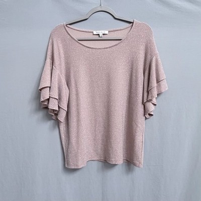 Rose + Olive Pink/Gold Ruffle Sleeve Blouse Woman s Size M